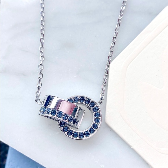 Swarovski Blue “Hollow Interlocking Hoop” Pendant Necklace - Picture 5 of 16